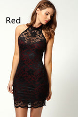 Women's Fashion Sleeveless Halter Lace Sheath Dress - WOMONA.COM