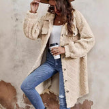 Fashion Pocket Lapels Plush Warm Long Sleeves Coat