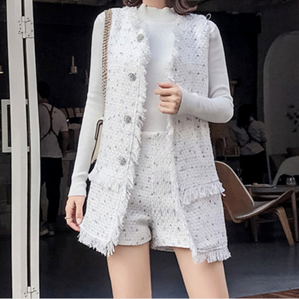 Small Fragrant Milk Fringed Tweed Suit Women's Self-cultivation - WOMONA.COM