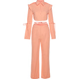 Single-breasted Short High-waist Straight-leg Pants Suit Women - WOMONA.COM