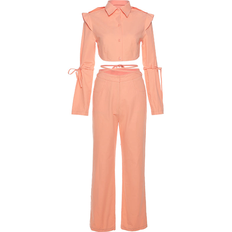 Single-breasted Short High-waist Straight-leg Pants Suit Women - WOMONA.COM