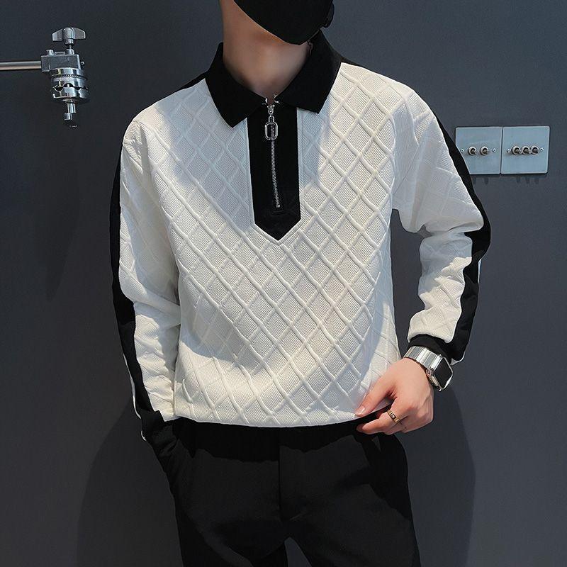 Half Zipper Sweater Men's Contrast Color Long Sleeves - WOMONA.COM