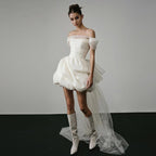 Off-shoulder Light Wedding Dress White Short - WOMONA.COM