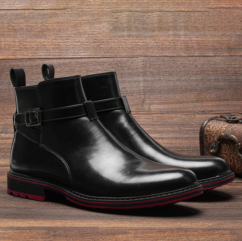 Bright Black Men Fashion Boots With Red Background - WOMONA.COM