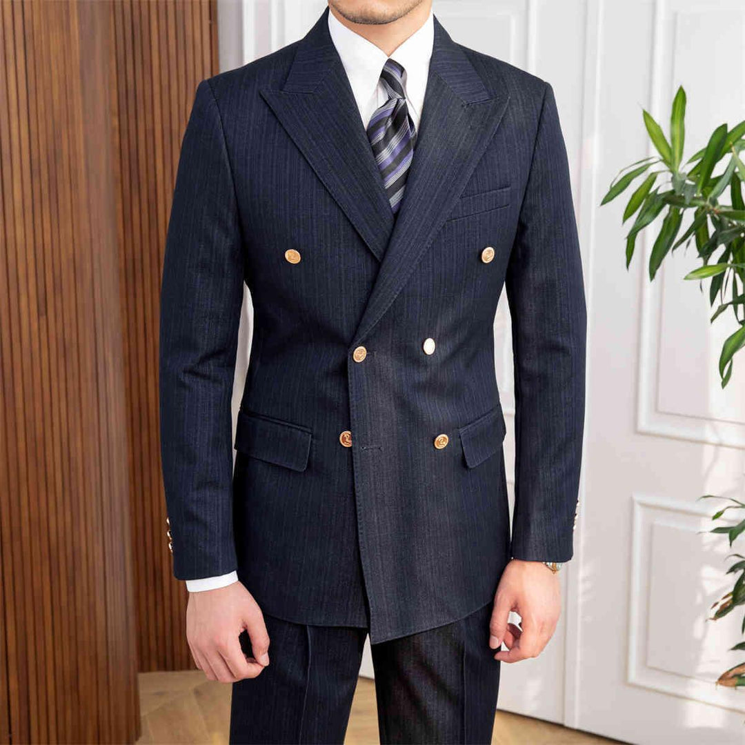 Men's Navy Striped Slim Suit – Single or Double Breasted
