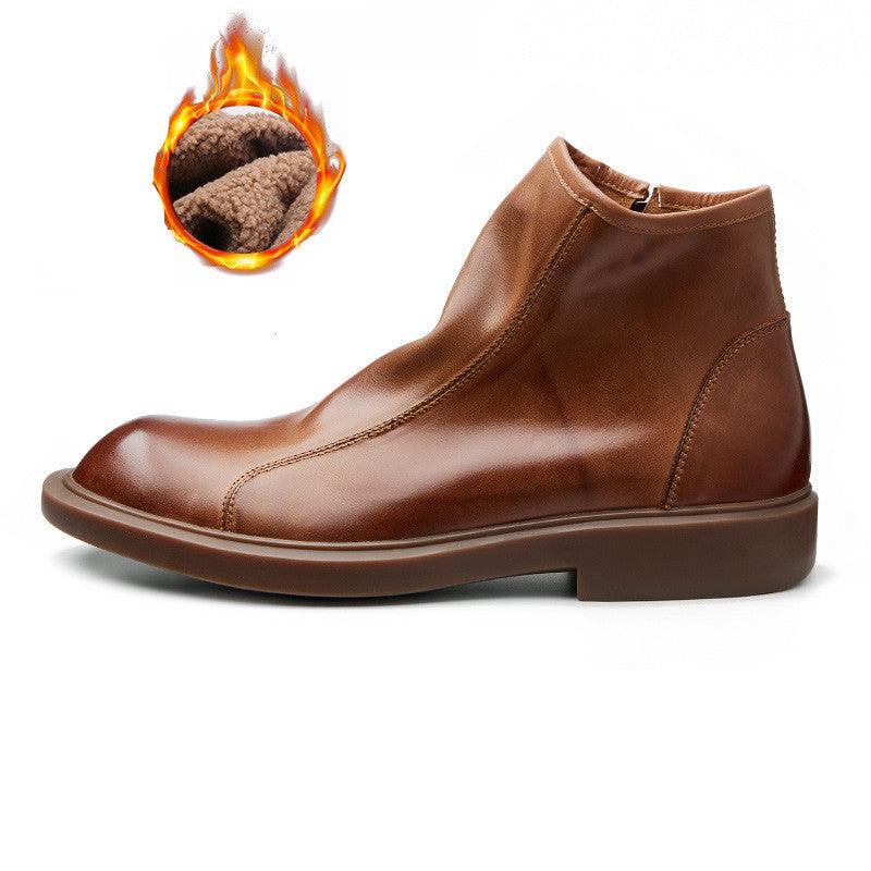 Men Round Head Martin Short Leather Boots - WOMONA.COM