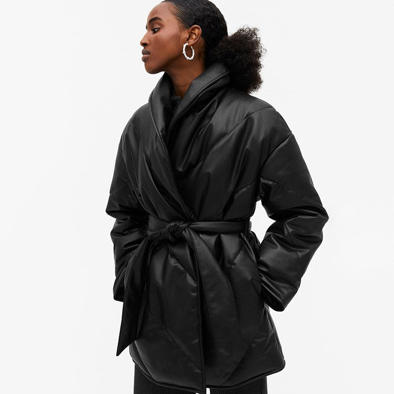 Winter Parkas For Women Loose Leather Coats - WOMONA.COM