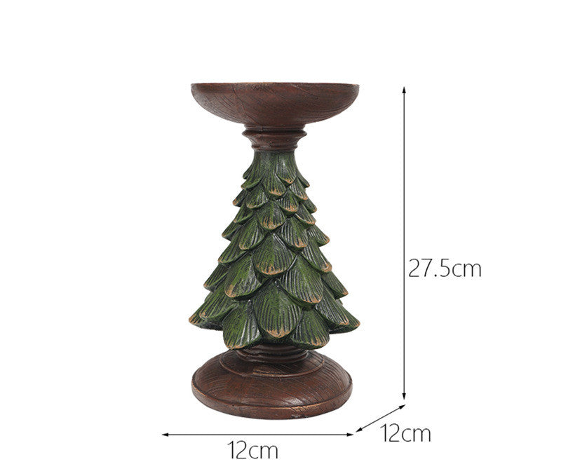 Resin Wooden Christmas Tree Candle Holder Base Figurine Christmas - WOMONA.COM