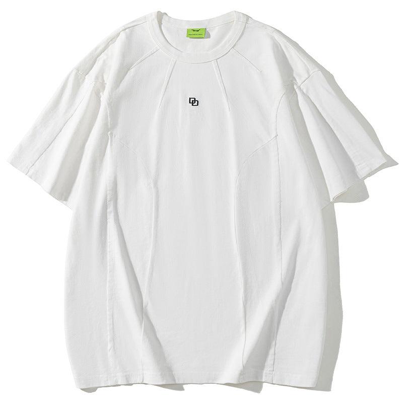 American Washed Patchwork Short-sleeved T-shirt Men - WOMONA.COM