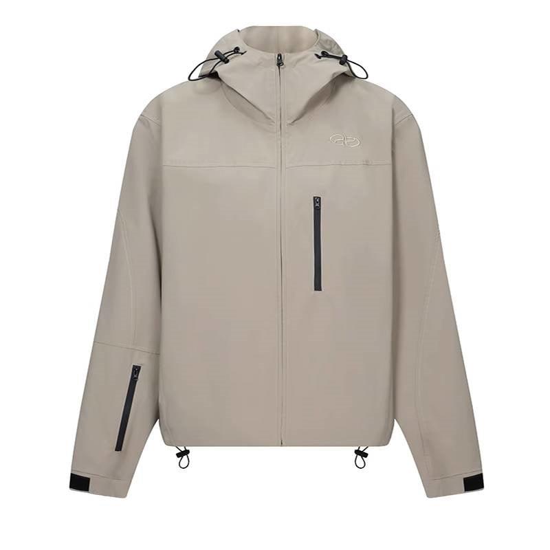 Khaki zip-up hooded women's coat with drawcord hem and front pockets