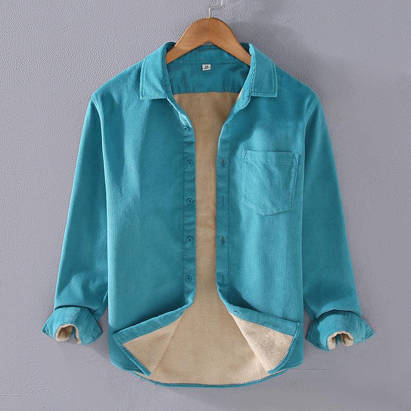 Men's Square Collar Cotton Corduroy Padded Shirt Men - WOMONA.COM
