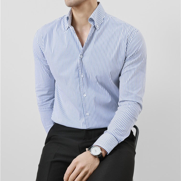 Striped Men's V-neck Long Sleeve Shirt - WOMONA.COM