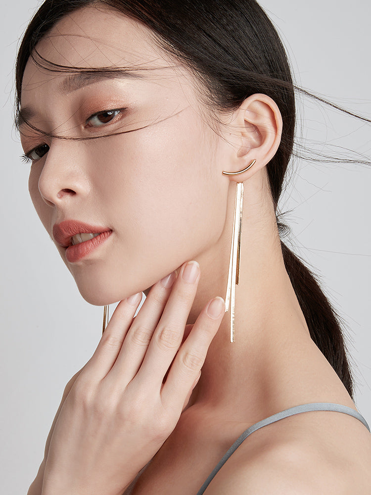 Golden tassel long earrings - WOMONA.COM