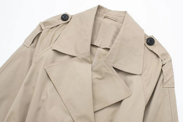 With Belt Lapel Double Breasted Trench Coat