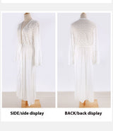 Cotton Stitching Lace Long Cardigan Bikini Blouse Swimsuit Outwear - WOMONA.COM