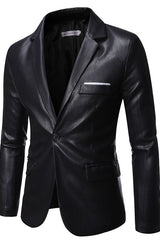 Pu Leather One Button Single Suit Jacket - WOMONA.COM