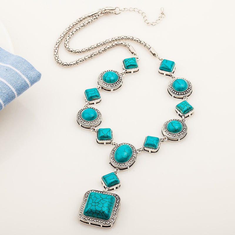 Turquoise Vintage Diamond Necklace - WOMONA.COM