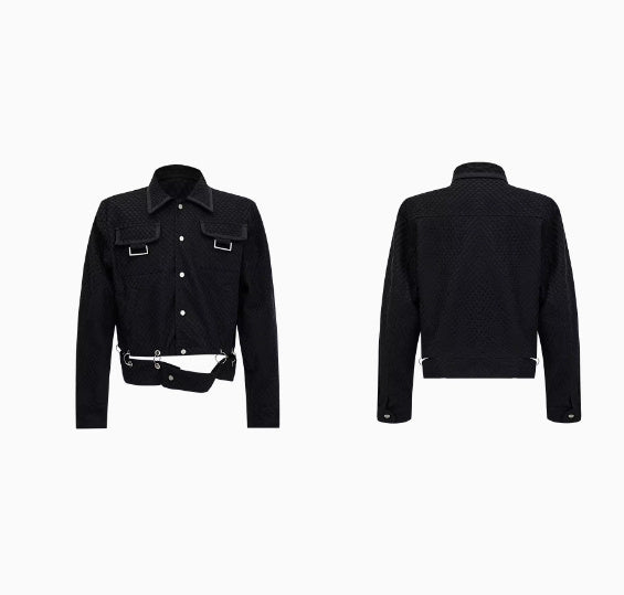 Heavy Niche Grid Design Casual Polo Collar Jacket - WOMONA.COM