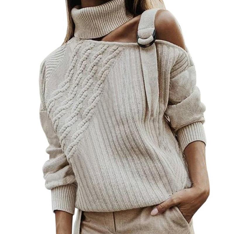 Solid Color Shoulder-baring Sweater - WOMONA.COM
