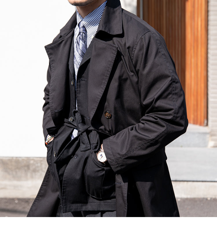 Men's Mid-length Cotton Double Breasted Trench Coat - WOMONA.COM