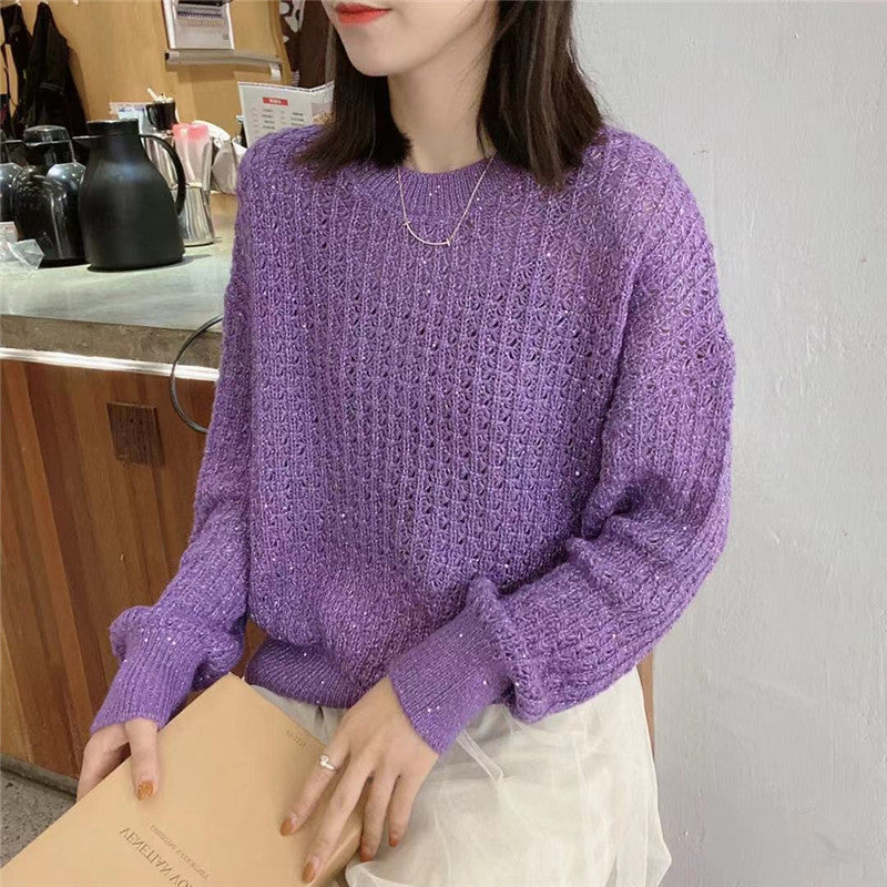 Mohair Round Neck Pullover Long Sleeve Sweater Women - WOMONA.COM