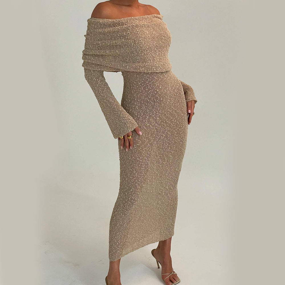 Women's one-shoulder long-sleeve knit dress