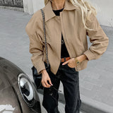 French Lapel Overalls Loose Bomber Jacket - WOMONA.COM