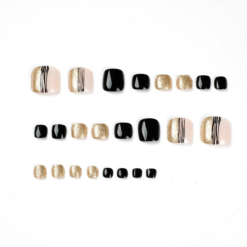 Women's Fashion Black Line Gold Powder Wear Manicure Nails - WOMONA.COM