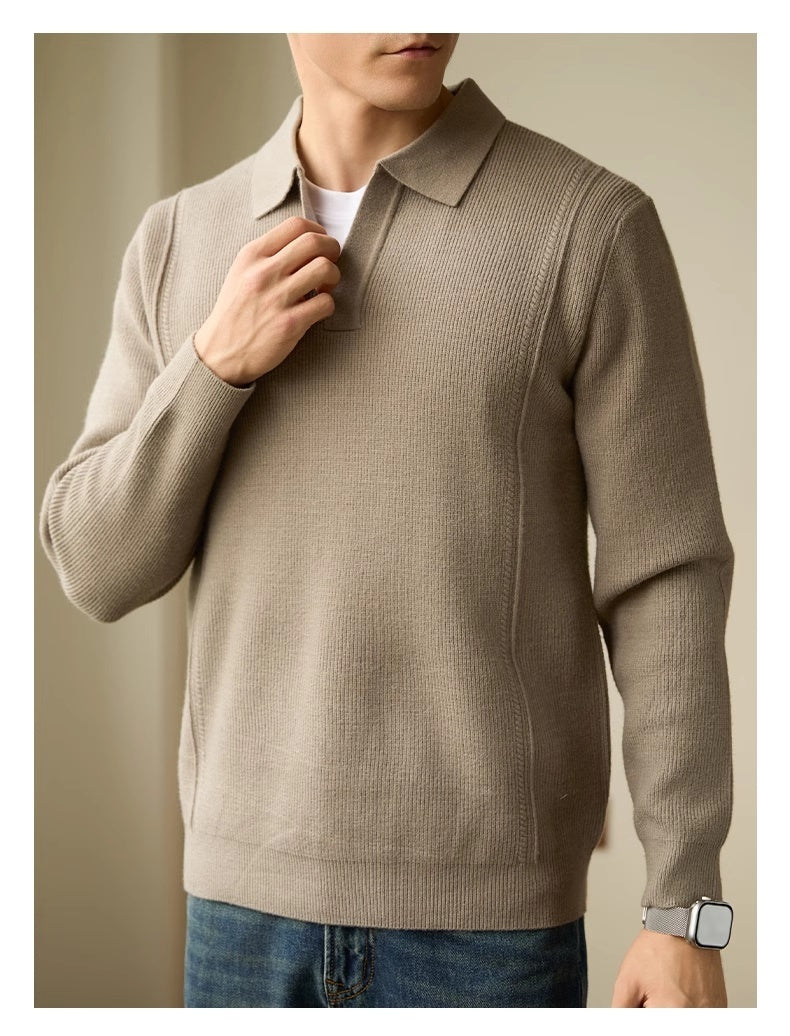 Business Casual Polo Collar Long-sleeved Sweater - WOMONA.COM