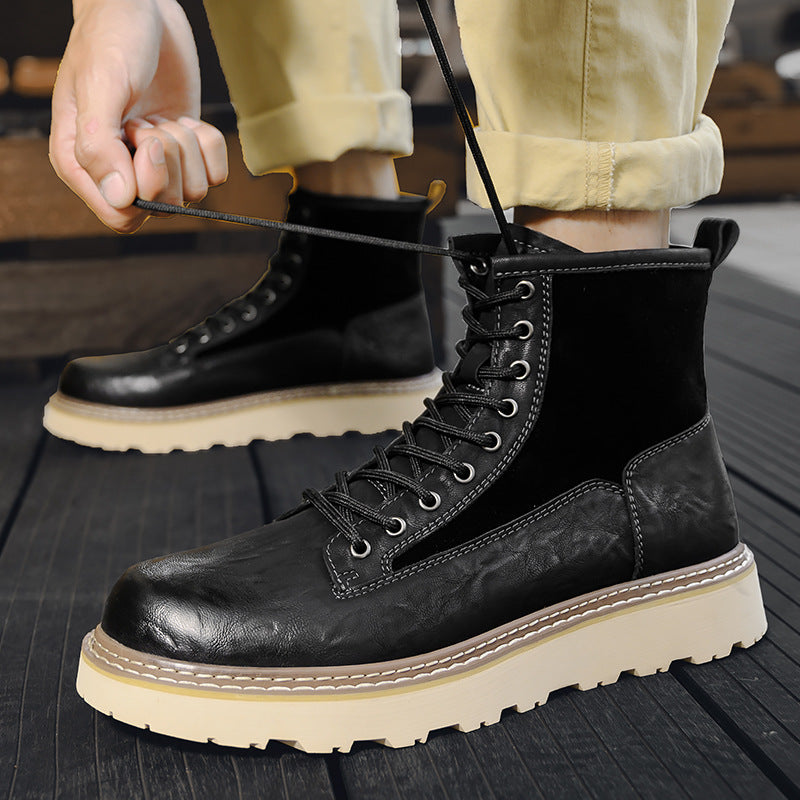 Botas de trabajo de estilo británico de caña alta para hombre de tendencia