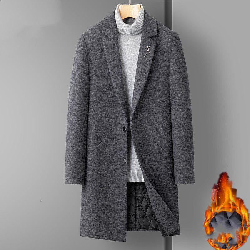 Men's Mid Length Thick Woolen Coat - WOMONA.COM