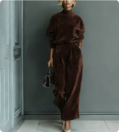 Women's zip-neck top and wide-leg pants set