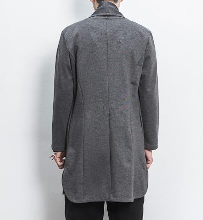 Men's black lapel mid-length cardigan