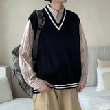 Men's Fall V-neck Vest Sweater Knitwear Top - WOMONA.COM