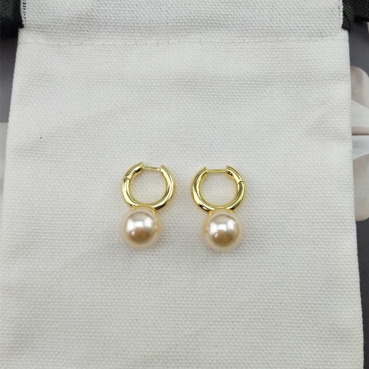 Brass and Glass Pearl Earrings