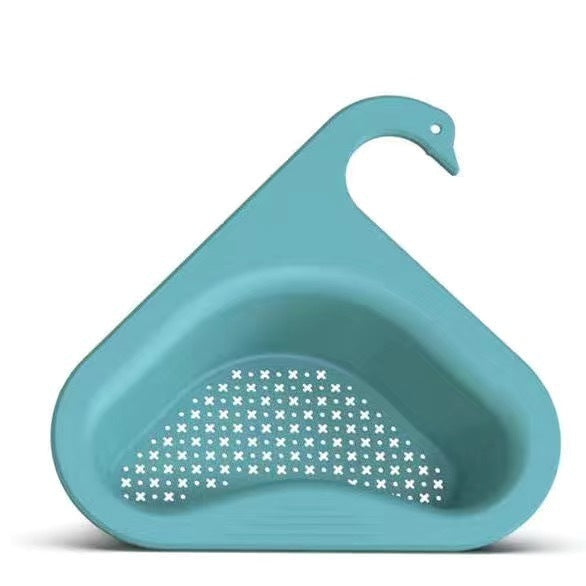Hanging sink drain filter basket, blue triangular colander with hanging hook