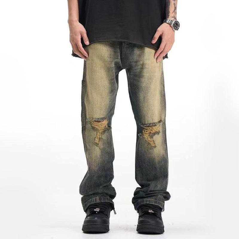 Men's Cement Yellow Ripped Jeans
