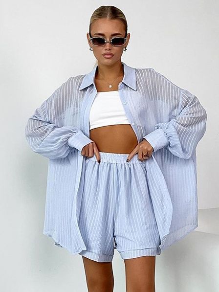 Women's Fashion Casual Long Sleeve Cardigan Shorts Suit - WOMONA.COM