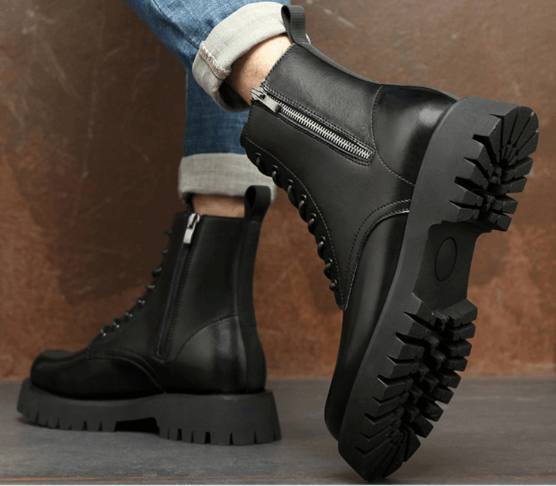 Add High Pile Platform Really Leather Shoes Men Zipper Boots - WOMONA.COM