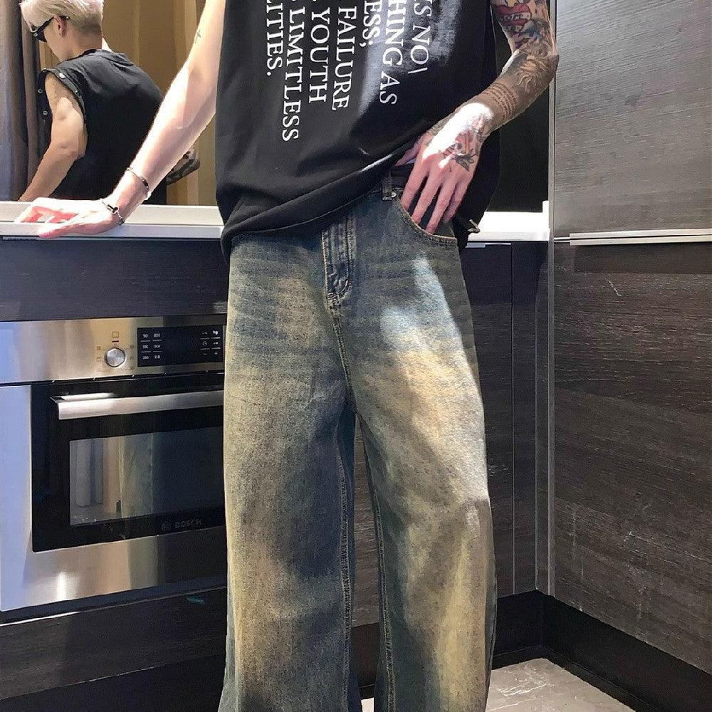 Fashion Retro Washed Straight Jeans Men - WOMONA.COM