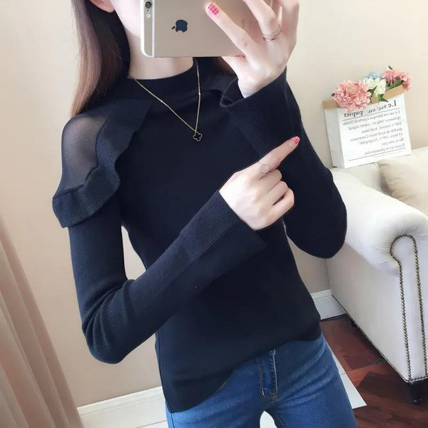 Turtleneck Long Sleeved Sweater Pullover Slim Fit - WOMONA.COM