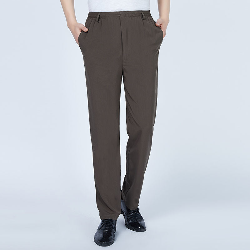 Men High Waist Deep Crotch Loose Tight Casual Silk Pants - WOMONA.COM