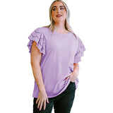 Camisa informal de manga corta con encaje calado para mujer