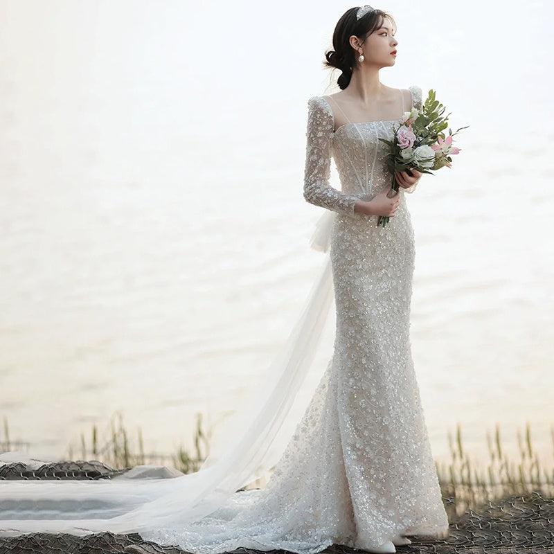 French Style Fishtail Light Wedding Dress Bride Temperament - WOMONA.COM