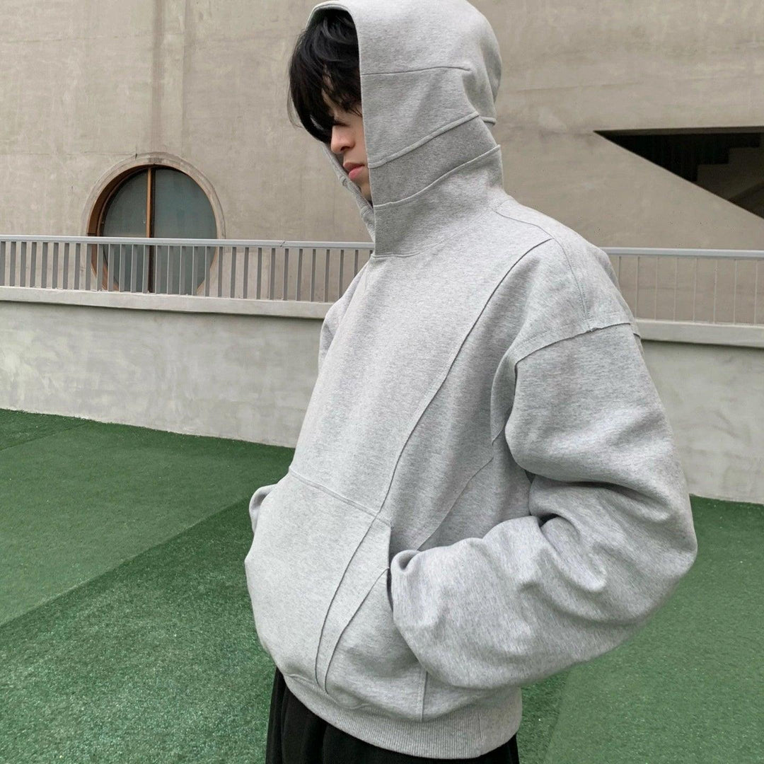 Solid Color Hooded Stitching Thread Sweater - WOMONA.COM