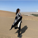 Wear A Cape Jacket And A Woolen Knitted Square Scarf - WOMONA.COM