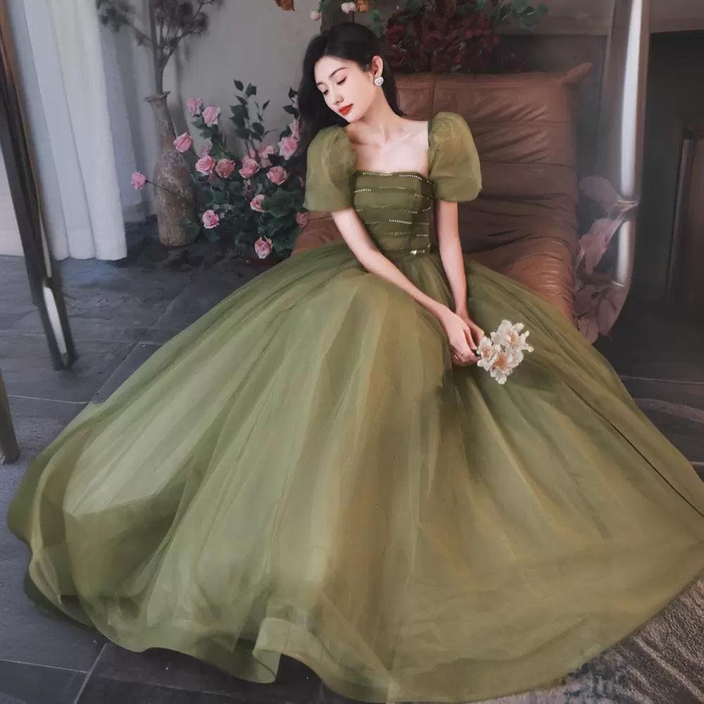 Women's Mori Style Evening Wear Fairy Temperamental Green Slim Fit - WOMONA.COM