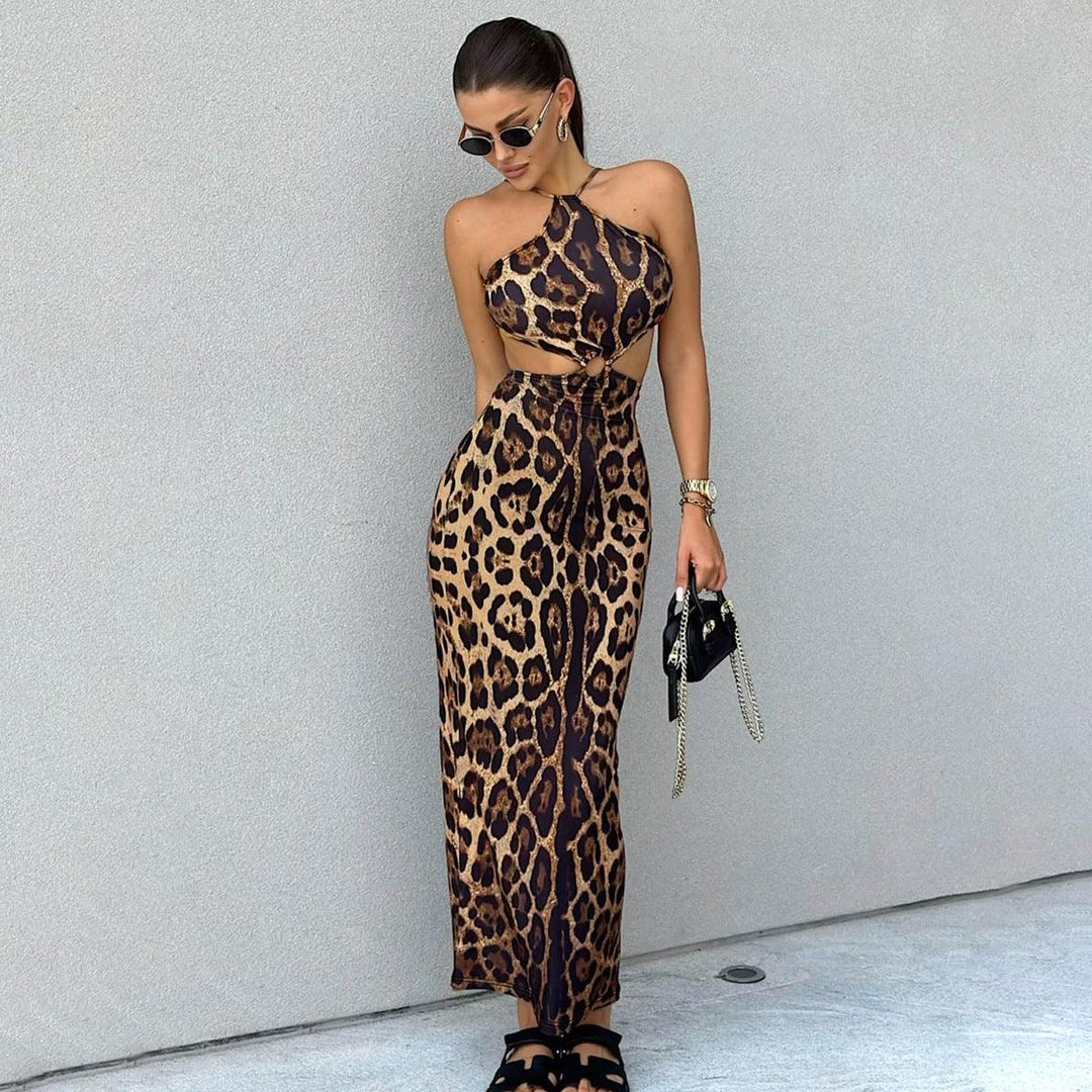 Women's Summer Sexy Leopard Print Halter Backless Hip Dress - WOMONA.COM