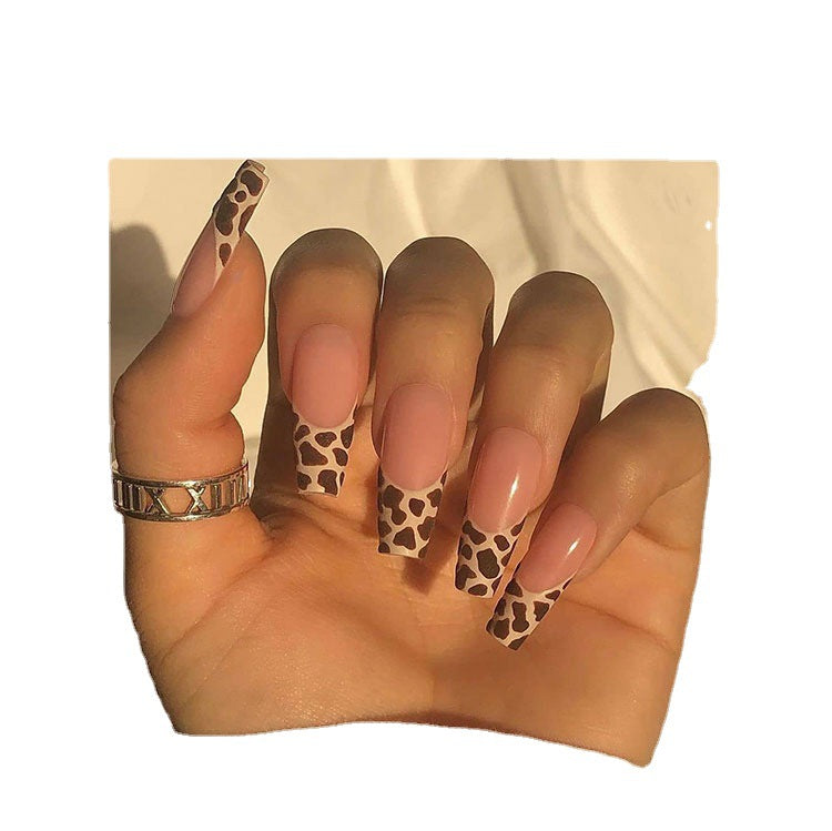 Press On Nails Leopard Print Long Ballet Fake Nail - WOMONA.COM