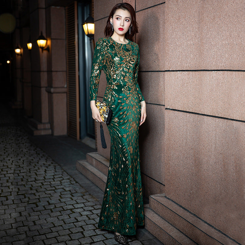 Heavy Industry Temperament Banquet Sequined Dress - WOMONA.COM